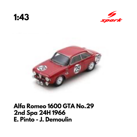 Alfa Romeo 1600 GTA No.29 2nd Spa 24H 1966 - 1:43 Spark Model Car