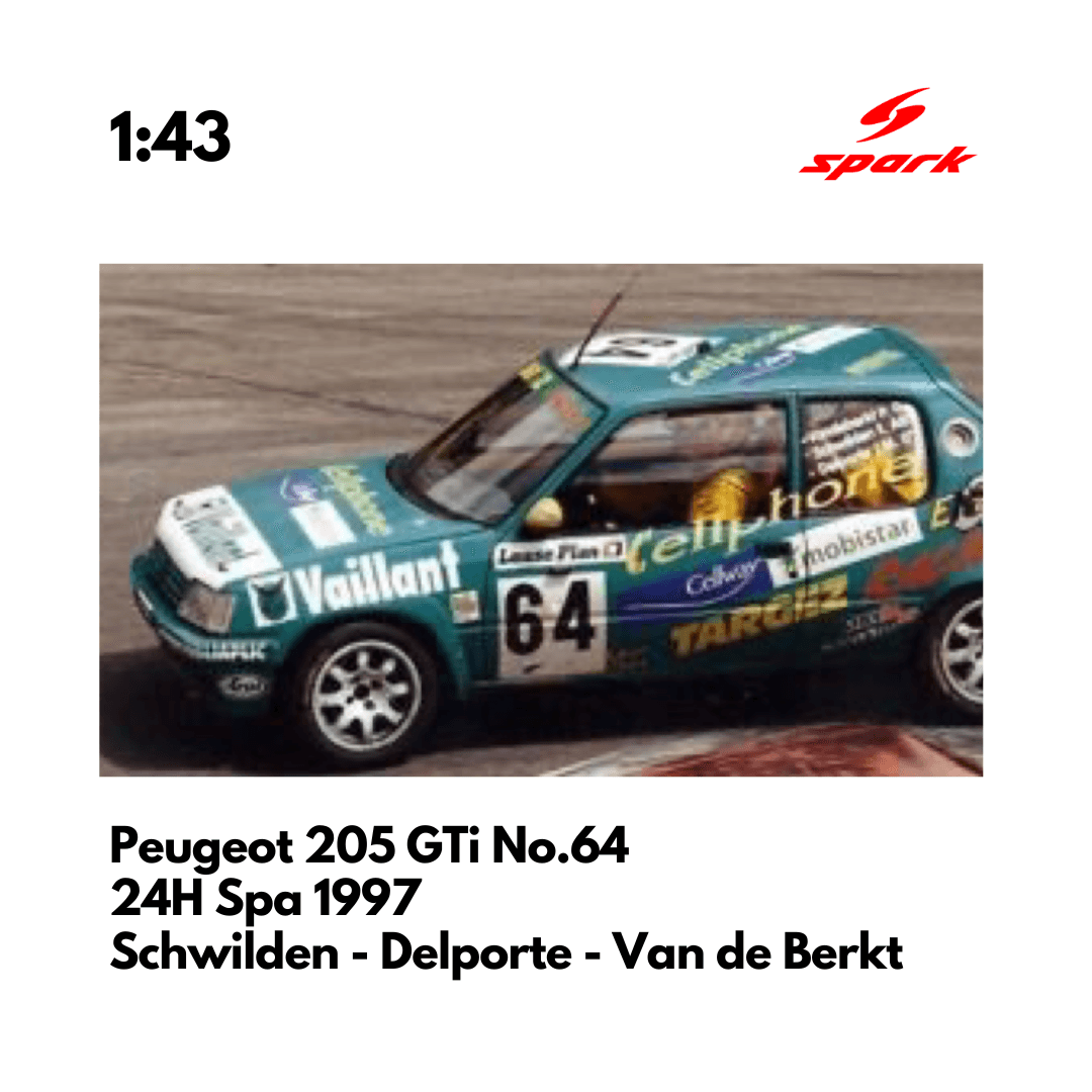 Peugeot 205 GTi No.64 Ecurie Bruxelloise - 24H Spa 1997 - 1:43 Spark Model Car