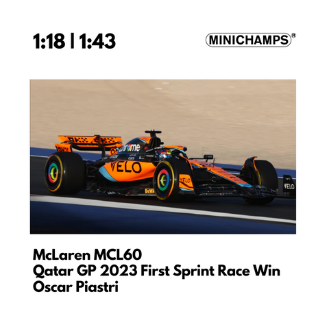 McLaren MCL60 - Qatar GP 2023 Oscar Piastri First Sprint Race Win Model Car - Minichamps