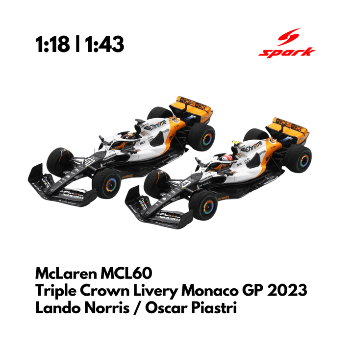 McLaren MCL60 | Triple Crown Livery Monaco GP 2023 Model Car Lando Norris & Oscar Piastri - Spark Model