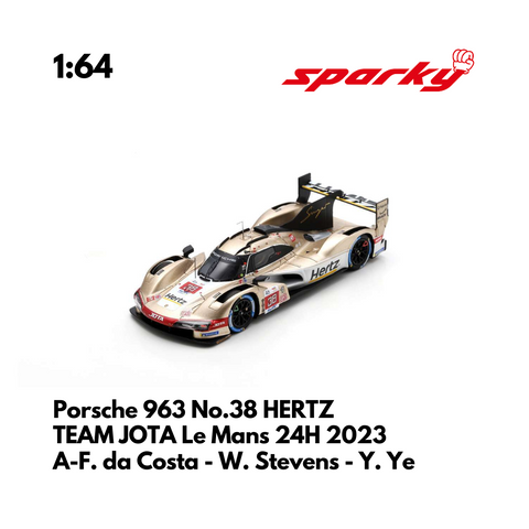 Porsche 963 No.38 HERTZ TEAM JOTA Le Mans 24H 2023 Model Car Scale 1/64 Sparky