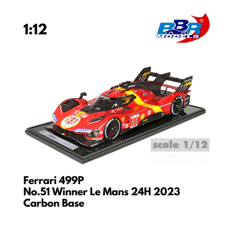 Ferrari 499P  No.51 Winner Le Mans 24H 2023 Carbon Base 1:12 Model Car - BBR