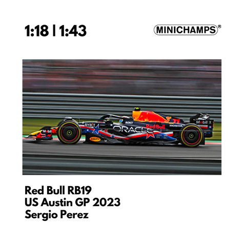 Red Bull Racing RB19 - US Austin GP 2023 Special Livery Model car - Max Verstappen & Sergio Perez - Minichamps