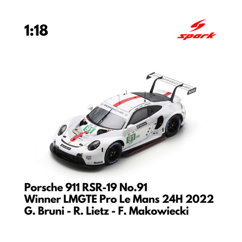 Porsche 911 RSR-19 No.91 Porsche GT Team - Winner LMGTE Pro class Le Mans 24H 2022 - 1:18 Spark Model Car