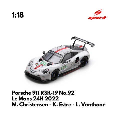 Porsche 911 RSR-19 No.92 Porsche GT Team Le Mans 24H 2022 - 1:18 Spark Model Car
