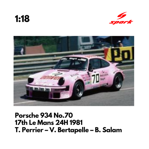 Porsche 934 No.70 17th Le Mans 24H 1981 - 1:18 Spark Model Car