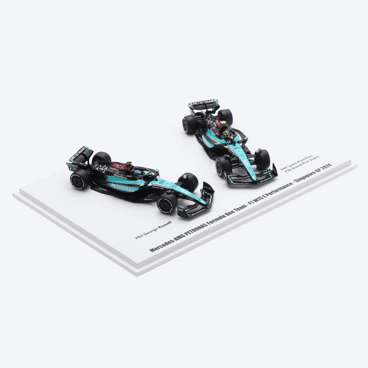 Mercedes AMG F1 W15 2024 F1 Model Car Set - Petronas 50 Years Singapore GP 2024 Special Livery - Lewis Hamilton & George Russell Model Car - Scale 1:64 Sparky