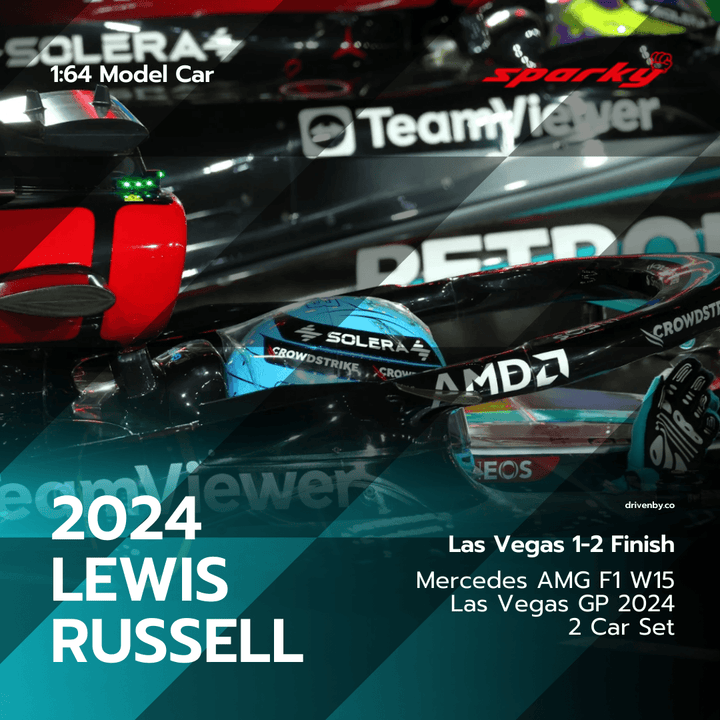 George Russell & Lewis Hamilton - Mercedes AMG F1 W15 F1 Las Vegas GP 2024 Model Car Set - Scale 1:64 Sparky