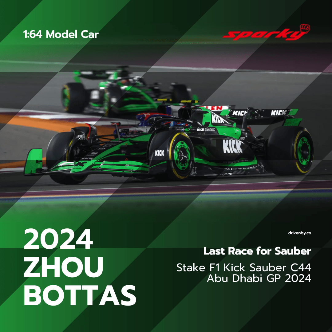 Valtteri Bottas & Zhou Guanyu Abu Dhabi GP 2024 Stake F1 Team Kick Sauber C44 Model Car - Scale 1:64 Sparky
