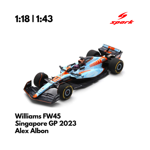 Williams FW45 | Singapore GP 2023 Gulf Livery Model Car Alex Albon & Logan Sargeant - Spark Model