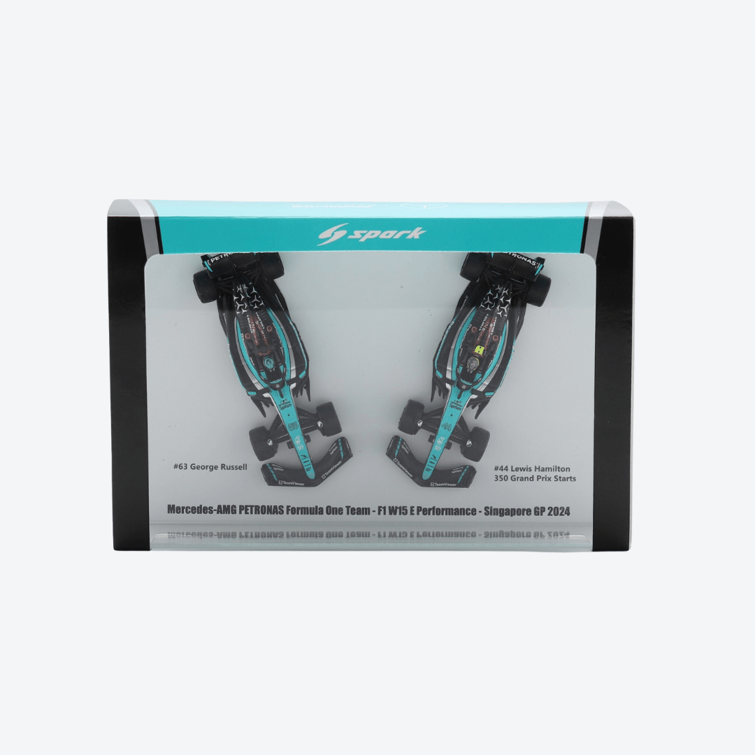 Mercedes AMG F1 W15 2024 F1 Model Car Set - Petronas 50 Years Singapore GP 2024 Special Livery - Lewis Hamilton & George Russell Model Car - Scale 1:64 Sparky