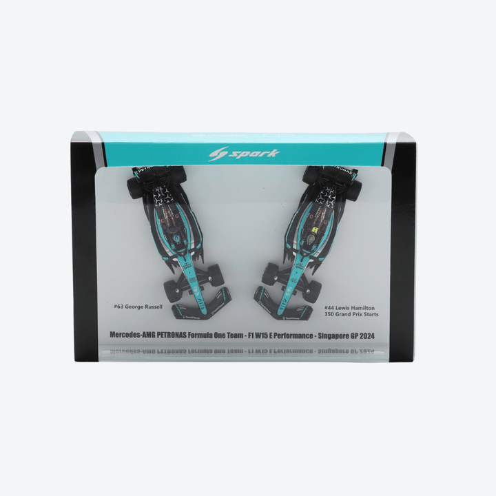 Mercedes AMG F1 W15 2024 F1 Model Car Set - Petronas 50 Years Singapore GP 2024 Special Livery - Lewis Hamilton & George Russell Model Car - Scale 1:64 Sparky