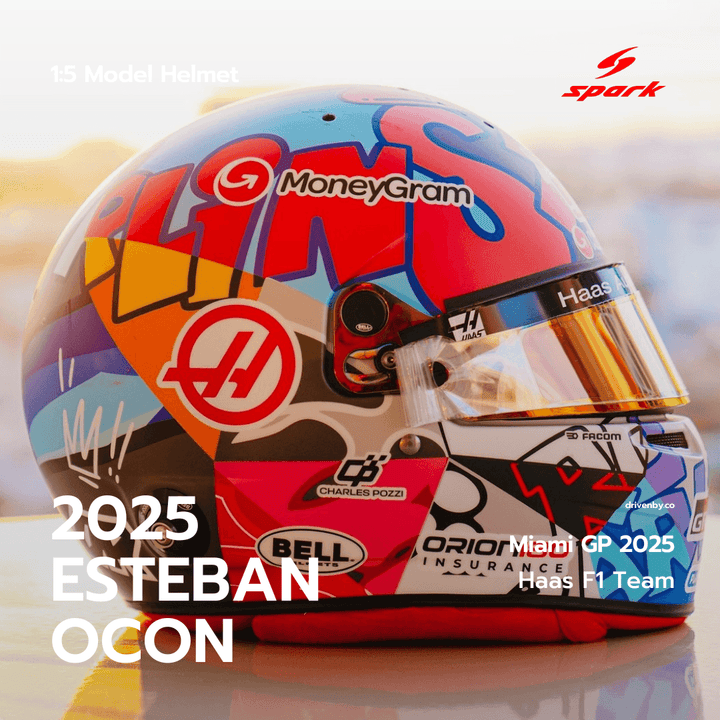 Esteban Ocon Helmet Miami GP 2025 - MoneyGram Haas F1 Team - Spark 1:5 Helmet