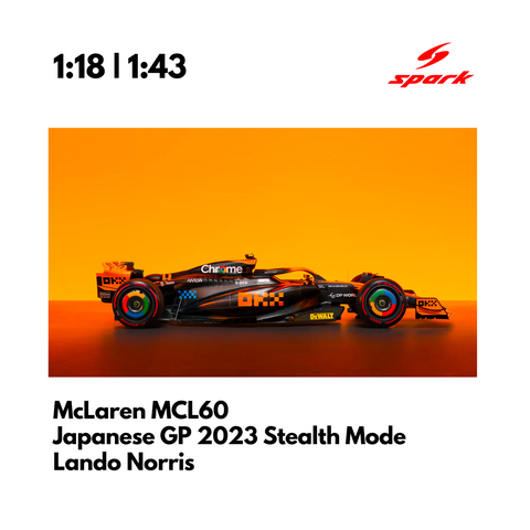 McLaren MCL60 | Stealth ModeLivery Japanese GP 2023 Model Car Lando Norris 2nd & Oscar Piastri 3rd - Spark Model