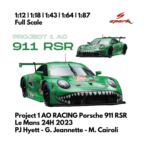 Porsche 911 RSR - 19 No.56 PROJECT 1 - AO Rexy Livery 24H Le Mans 2023 - Spark Model Car