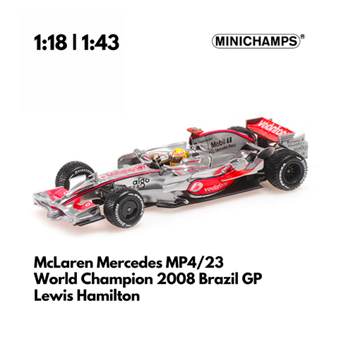 McLaren MP4/23 - Lewis Hamilton 2008 F1 Model Car World Champion Brazilian GP - 1/43 & 1/18  Minichamps