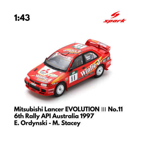 Mitsubishi Lancer EVOLUTION Ⅲ No.11 6th Rally API Australia 1997 - 1/43 Heritage Spark Model Car
