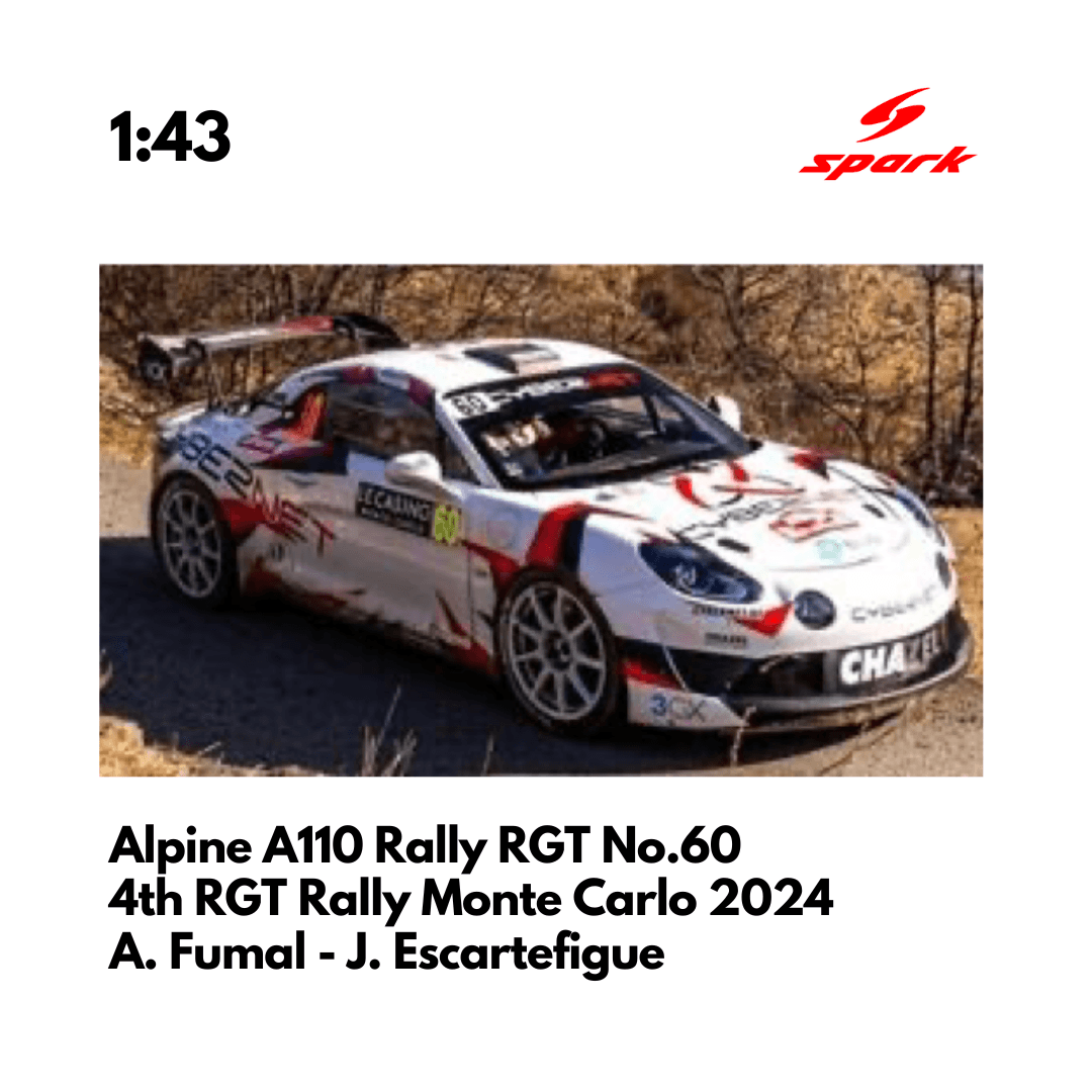 Alpine A110 Rally RGT No.60 Chazel Technologies Course - 4th RGT Rally Monte Carlo 2024 - 1:43 Spark Model Car