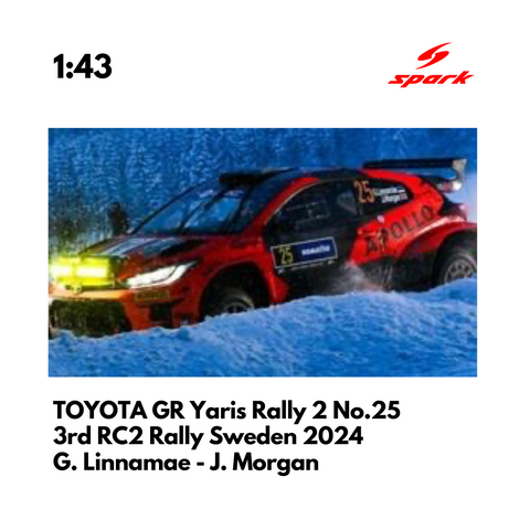 TOYOTA GR Yaris Rally 2 No.25 Red Grey Team - 3rd RC2 Rally Sweden 2024 - 1:43 Spark Model Car