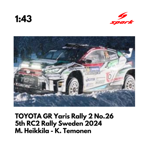 TOYOTA GR Yaris Rally 2 No.26 - 5th RC2 Rally Sweden 2024 - 1:43 Spark Model Car