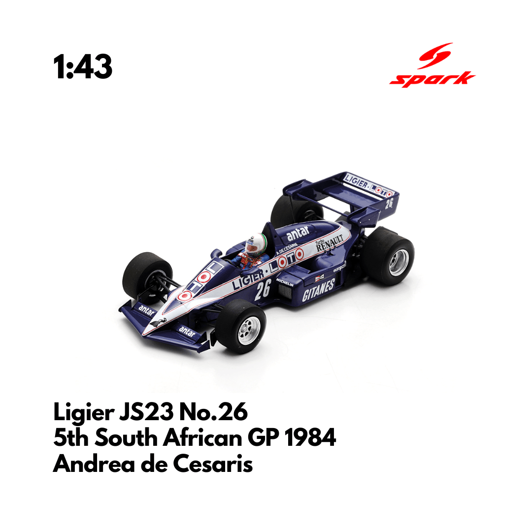 Ligier JS23 No.26 5th South African GP 1984- 1:43 Spark Heritage Model Car