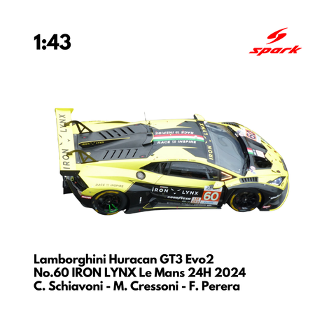 Lamborghini Huracan GT3 Evo2 No.60 IRON LYNX 24H Le Mans 2024 - Spark Model Car