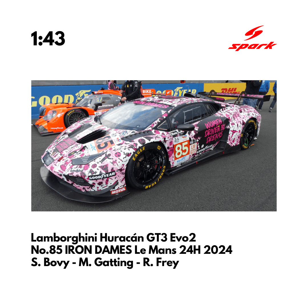 LAMBORGHINI Huracan GT3 Evo2 No 85 24h Le Mans, Bovy/Gatting/Frey 2024 Iron Dames LAMBORGHINI Huracan GT3 Evo2 No 85 24h Le Mans, Bovy/Gatting/Frey 2024 Iron Dames