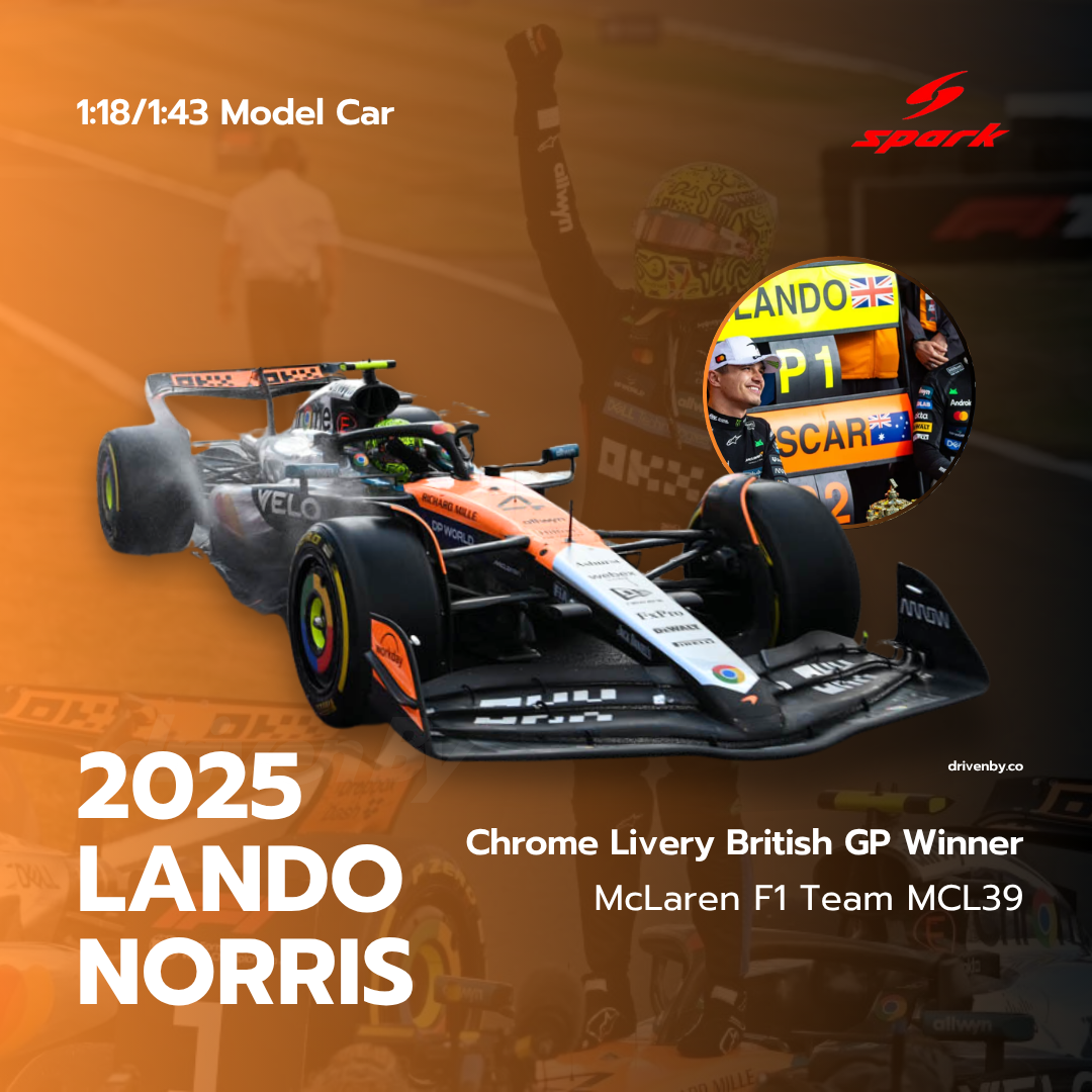 Lando Norris McLaren MCL39 Winner British GP 2025 Chrome Livery Lando Norris McLaren MCL39 Winner British GP 2025 Chrome Livery