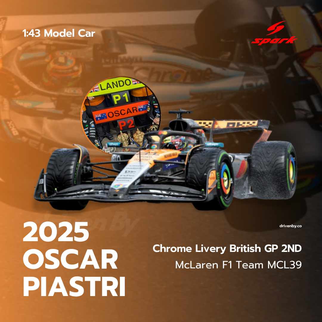 Oscar Piastri – McLaren MCL39 British GP 2025 2nd Chrom Livery Model Car W/Pitboard- Spark Model