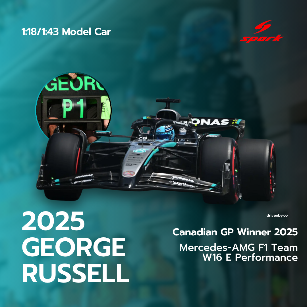 George Russell - Mercedes W16 Candian GP 2025 Winner Model Car W/ Pitboard - Spark Model