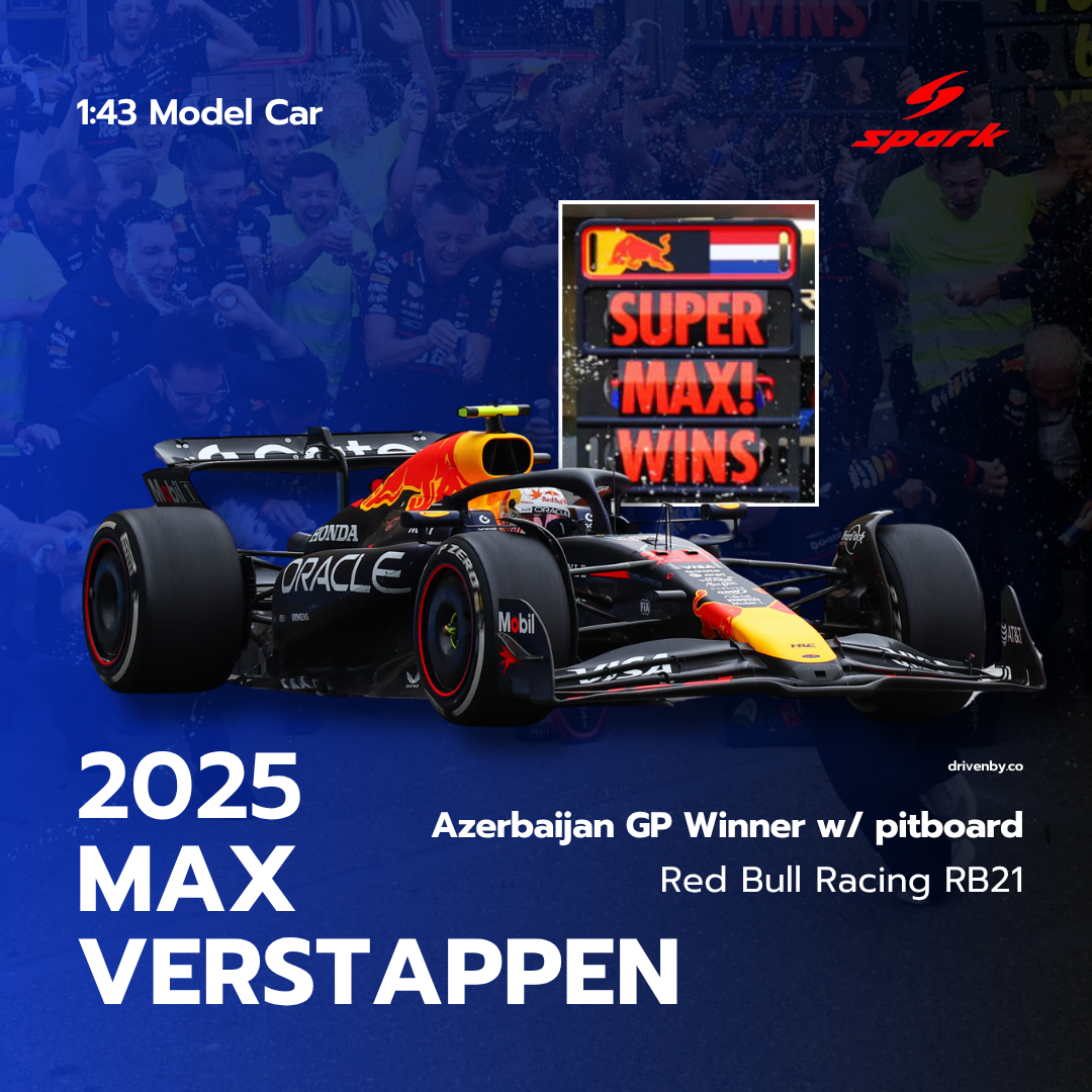 Max Verstappen Azerbaijan GP 2025 Winner Red Bull RB21 With Pitboard Model Car - Spark Model