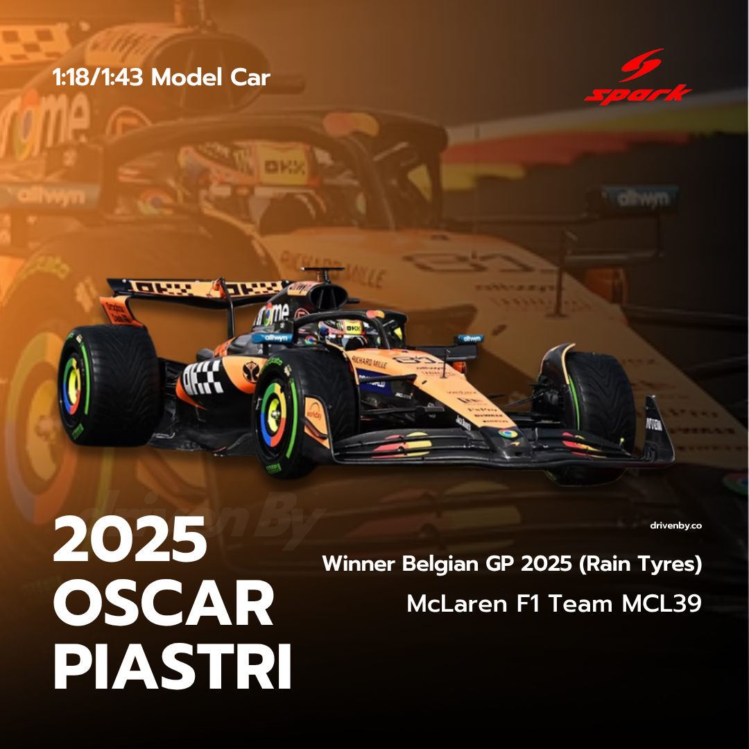 Oscar Piastri Belgian GP 2025 Winner With Rain Tyres McLaren MCL39 Model Car - Spark Model