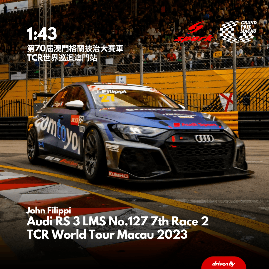 Audi RS 3 LMS No.127 7th Race 2 TCR World Tour Macau GP 2023 John Filippi - 1:43 Spark Model Car