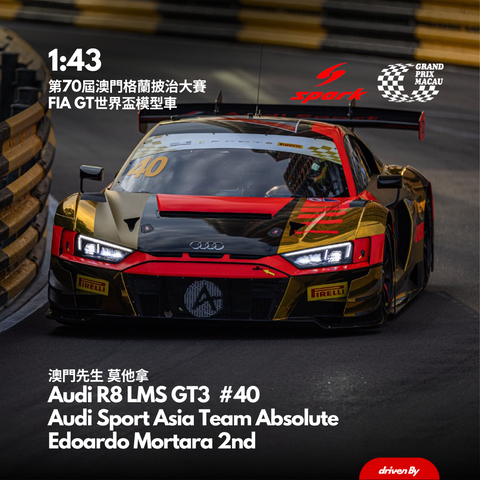 Audi R8 LMS GT3  #40 Audi Sport Asia Team Absolute Edoardo Mortara 2nd FIA GT World Cup2023 - 1:43 Spark Model Car