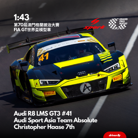 Audi R8 LMS GT3 #41 Audi Sport Asia Team Absolute Christopher Haase 7th FIA GT WorldCup Macau 2023 - 1:43 Spark Model Car