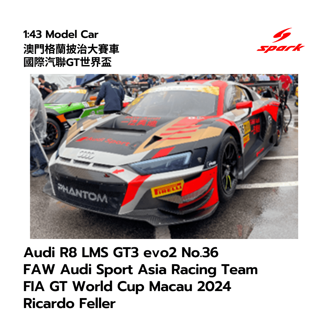 Audi R8 LMS GT3 evo2 No.36 FAW Audi Sport Asia Racing Team FIA GT World Cup Macau 2024 Ricardo Feller - 1:43 Spark Model Car