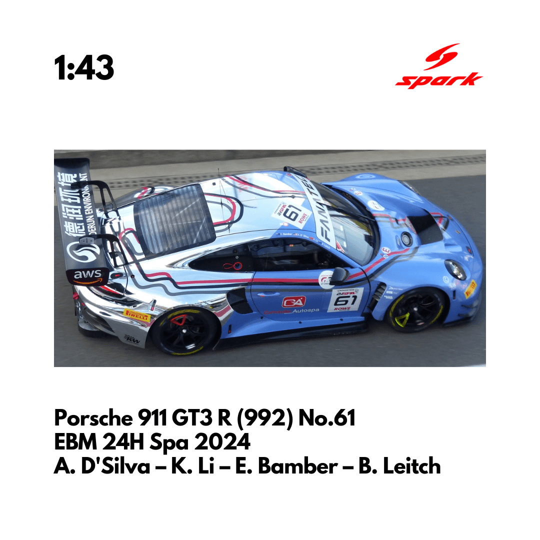 1:43 SPARK Porsche 911 992 Gt3 R #54 Spa 2024 Sager Moura De Olivera SB834 Model 1:43 SPARK Porsche 911 992 Gt3 R #54 Spa 2024 Sager Moura De Olivera SB834 Model