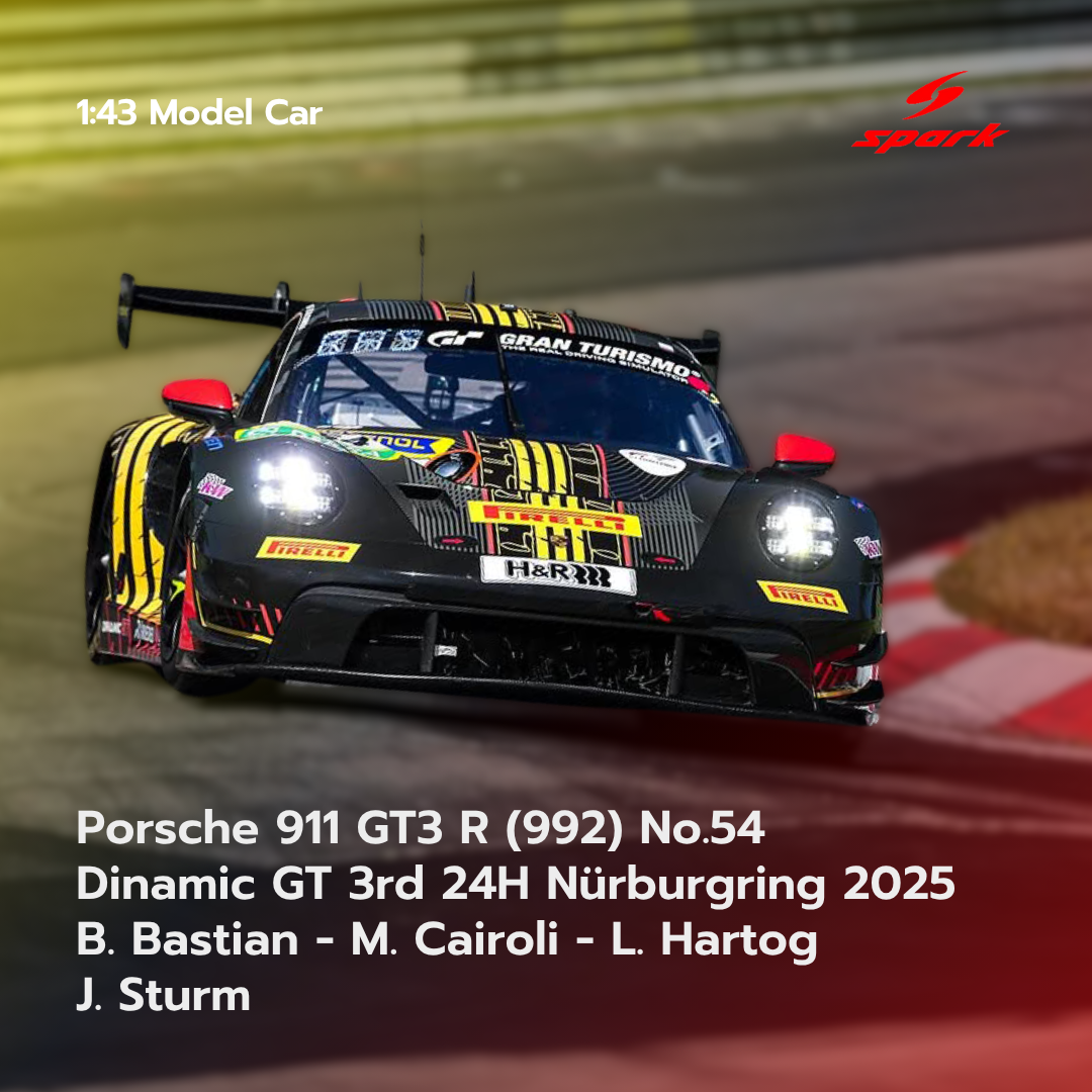 Porsche 911 GT3 R (992) No.54 Dinamic GT 3rd 24H Nürburgring 2025 - Spark 1:43 Model Car