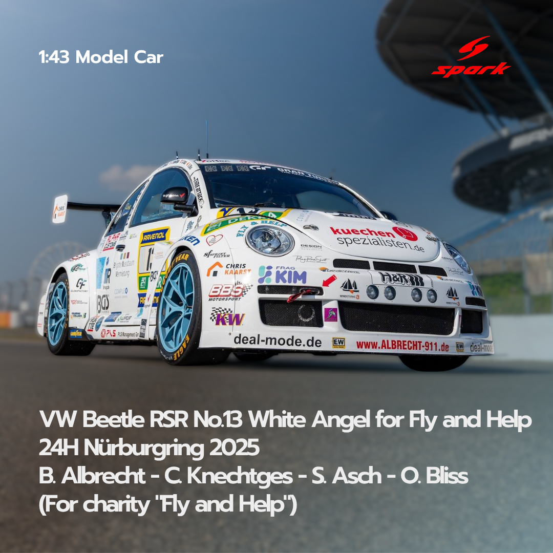 VW Beetle RSR No.13 White Angel for Fly and Help 24H Nürburgring 2025 - Spark 1:43 Model Car