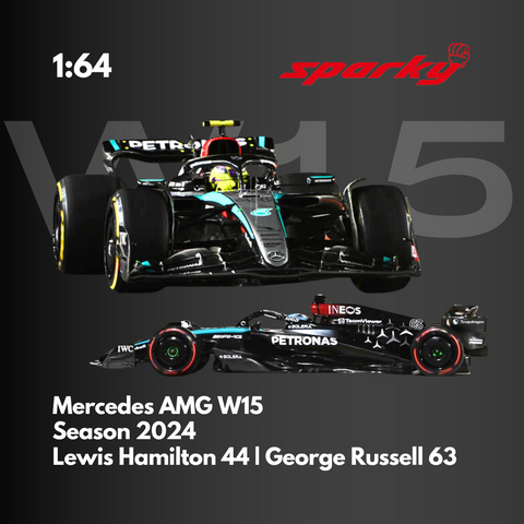 Mercedes AMG W15 - Lewis Hamilton & George Russell - 2024 F1 Season Model Car Scale 1/64 Sparky