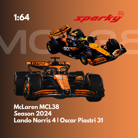 McLaren MCL38 - Lando Norris & Osacar Piastri - 2024 F1 Season Model Car Scale 1/64 Sparky