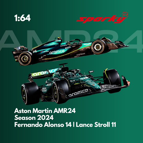 Aston Martin AMR24 - Alonso & Stroll - 2024 F1 Season Model Car Scale 1/64 Sparky