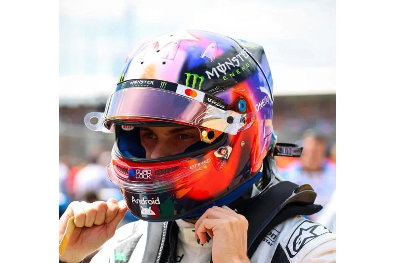 f1 motorcycle helmet Formula One – Piedra Studios 2 scale replica of Carlos Sainz’s 2025 Williams F1 helmet 1:2 scale 2025 Las Vegas