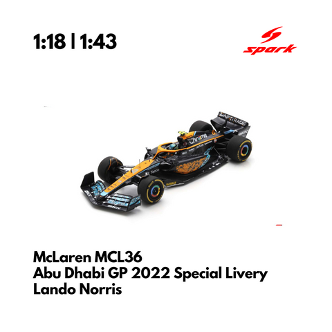 McLaren MCL36 Abu Dhabi GP 2022 Special Livery Model Car Lando Norris - Spark Model