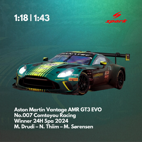 Aston Martin Vantage AMR GT3 EVO No.007 Comtoyou Racing Winner 24H Spa 2024 - Spark Model Car