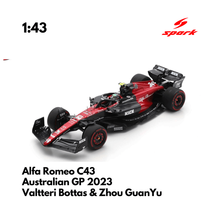 Alfa Romeo C43 - 2023 F1 Model Car Australian GP Valtteri Bottas & Zhou GuanYu - Spark Model