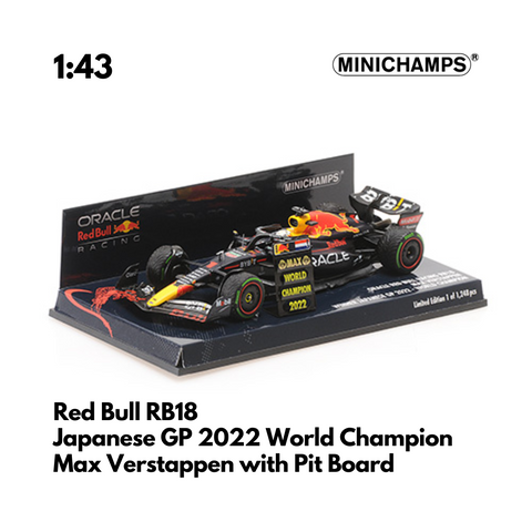 Red Bull RB18 - Japanese GP 2022 Max Verstappen World Champion Model Car - With Pit Board - Minichamps Model Car