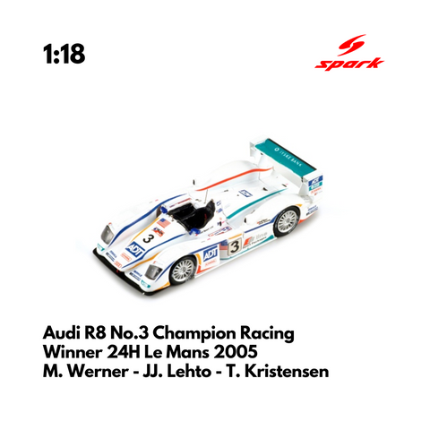 Audi R8 No.3 Champion Racing  - 1/18 Heritage Spark Model Car