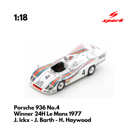 Porsche 936 No.4 Winner 24H Le Mans 1977  - 1/18 Heritage Spark Model Car