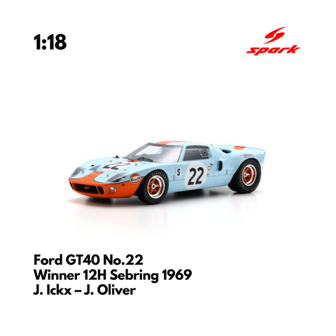 Ford GT40 No.22 Winner 12H Sebring 1969 - 1/18 Heritage Spark Model Car